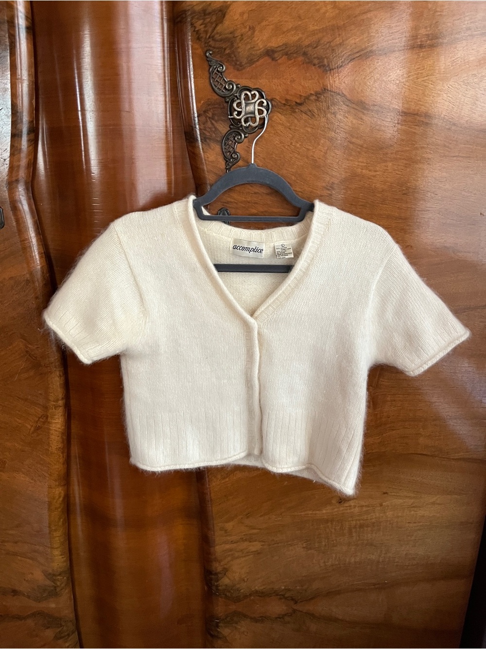 Angora Short-Sleeve Knit Cardigan